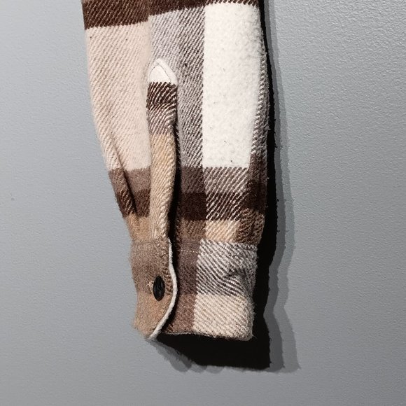 Pull & Bear Beige & White Cotton & Wool Plaid Button Overshirt Jacket (Men's L) - Picture 6 of 6
